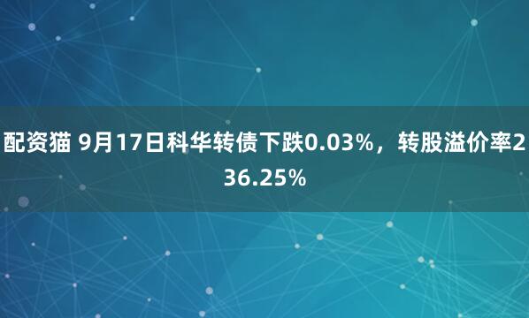 配资猫 9月17日科华转债下跌0.03%,转股溢价率236.25%
