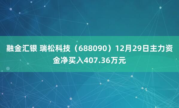融金汇银 瑞松科技（688090）12月29日主力资金净买入407.36万元